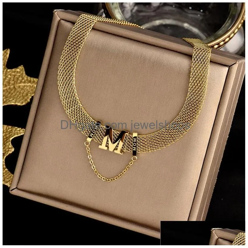 new m letter short necklace female fashion adjustable creative hip-hop style party birthday gift 316l stainless steel