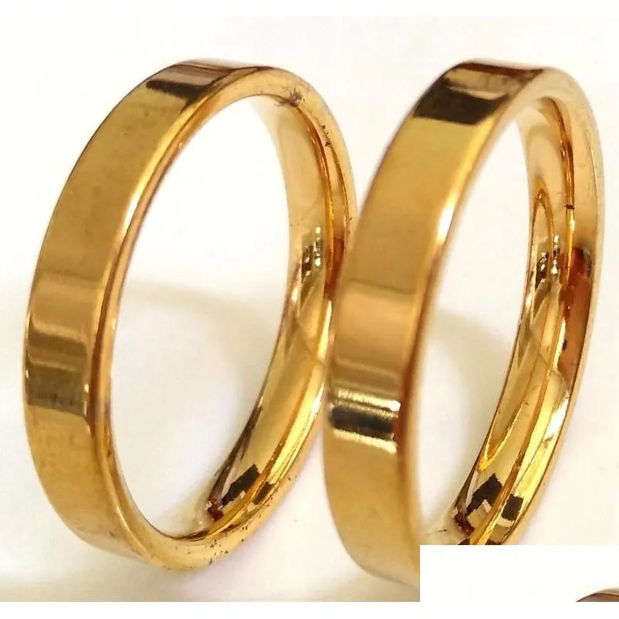 wholesale 50pcs gold 4mm band rings quality 316l stainless steel wedding engagement ring lovers gift party ring classic jewelry