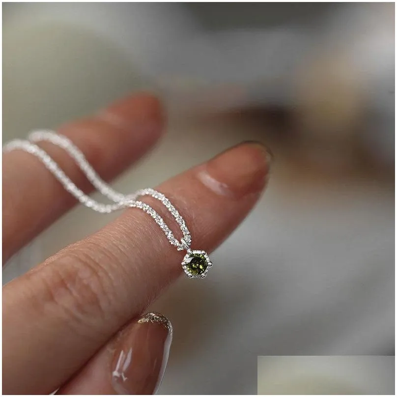 925 sterling silver sparkling clavicle chain choker necklace green diamond gypsophila pendant necklace for women