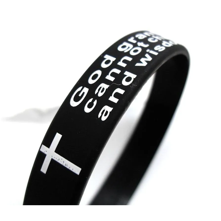 100pcs inspirational english serenity prayer silicone bracelets christian men cross fashion wristbands wholesale god serenity jewelry