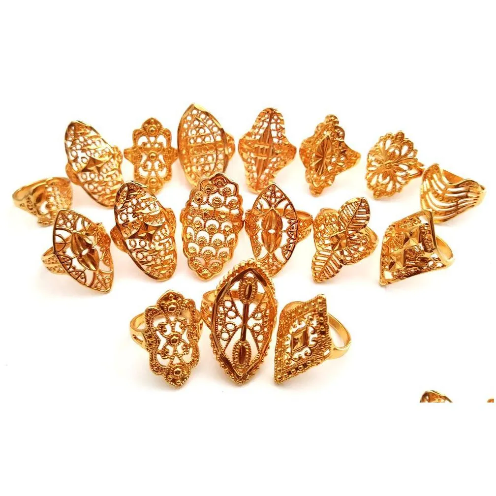 30pcs/lot aesthetic carved gold luxury women`s ring exquisite craftsmanship cut girls jewelry party vintage jewelry