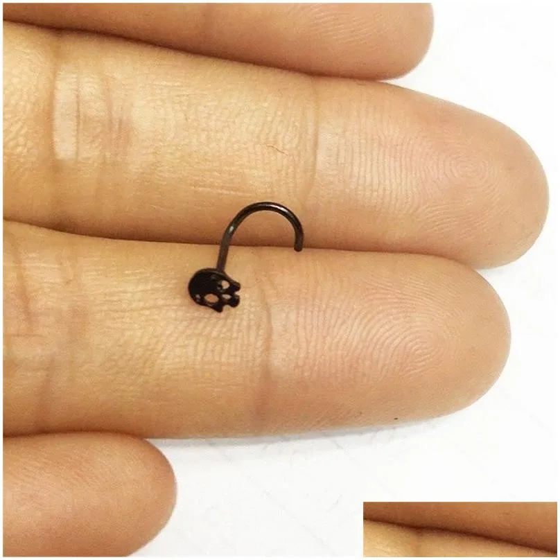 punk style skull nose ring stud hoop body piercing women fashion accessories 5 colors