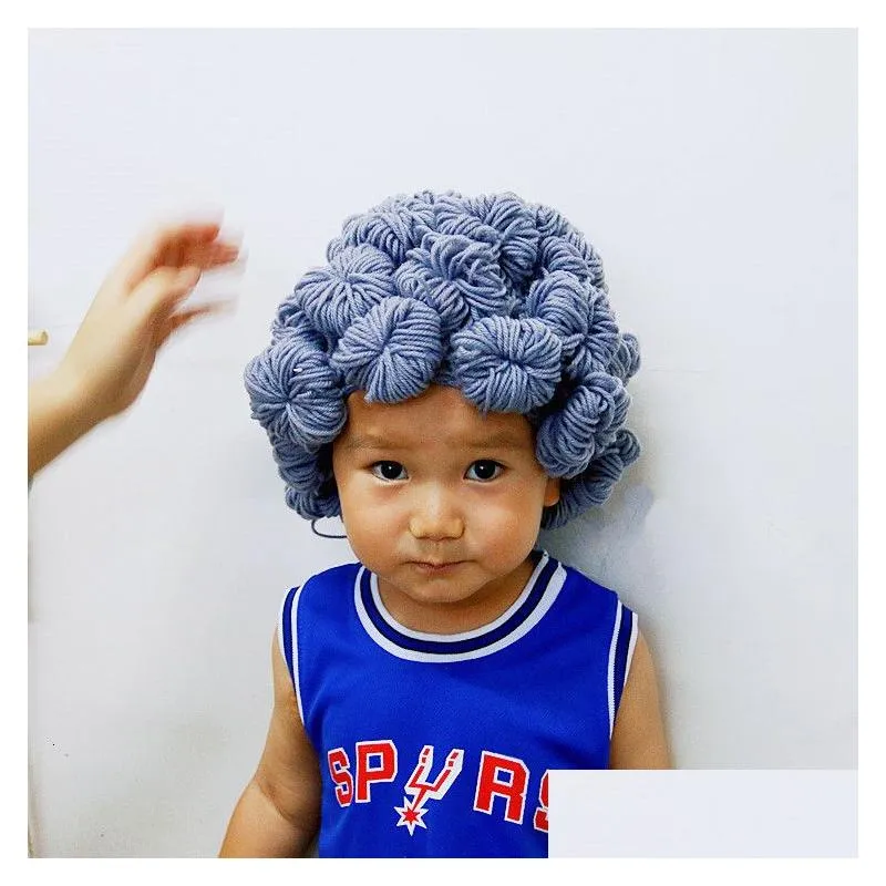 Keepsakes Topi Anak anak Perempuan Laki laki Lucu Wanita Tua Rambut Wig Beanie Benang Wol Rajutan Anak Bayi Fotografi Props  5T