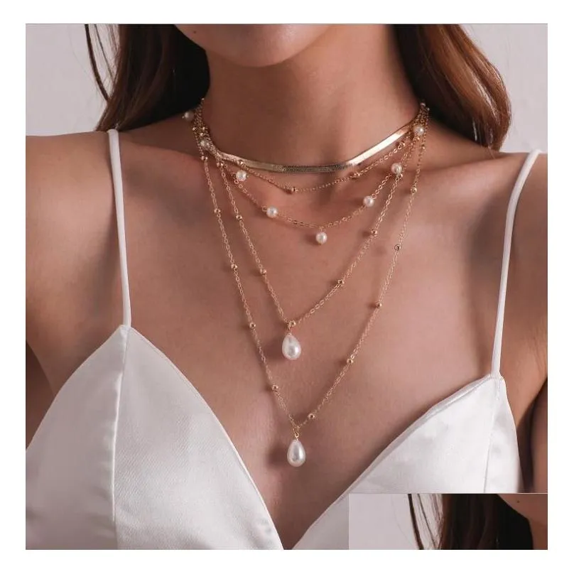 bohemian multi layer imitation pearl tassel choker necklace collar statement pendant necklace for women jewelry