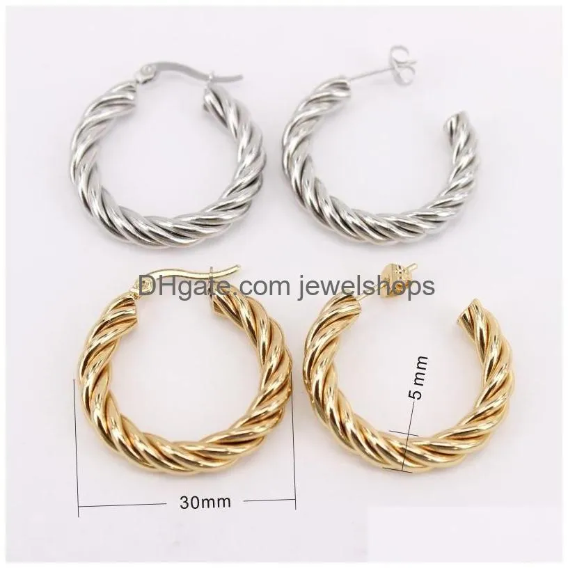 hoop earrings popular diameter 30mm new gold color 5mm stainless steel earring twisted wire casual sports jewelry