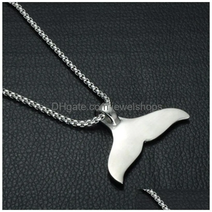 mens necklace stainless steel whale tail fish charm punk supernatural mermaid jewelry