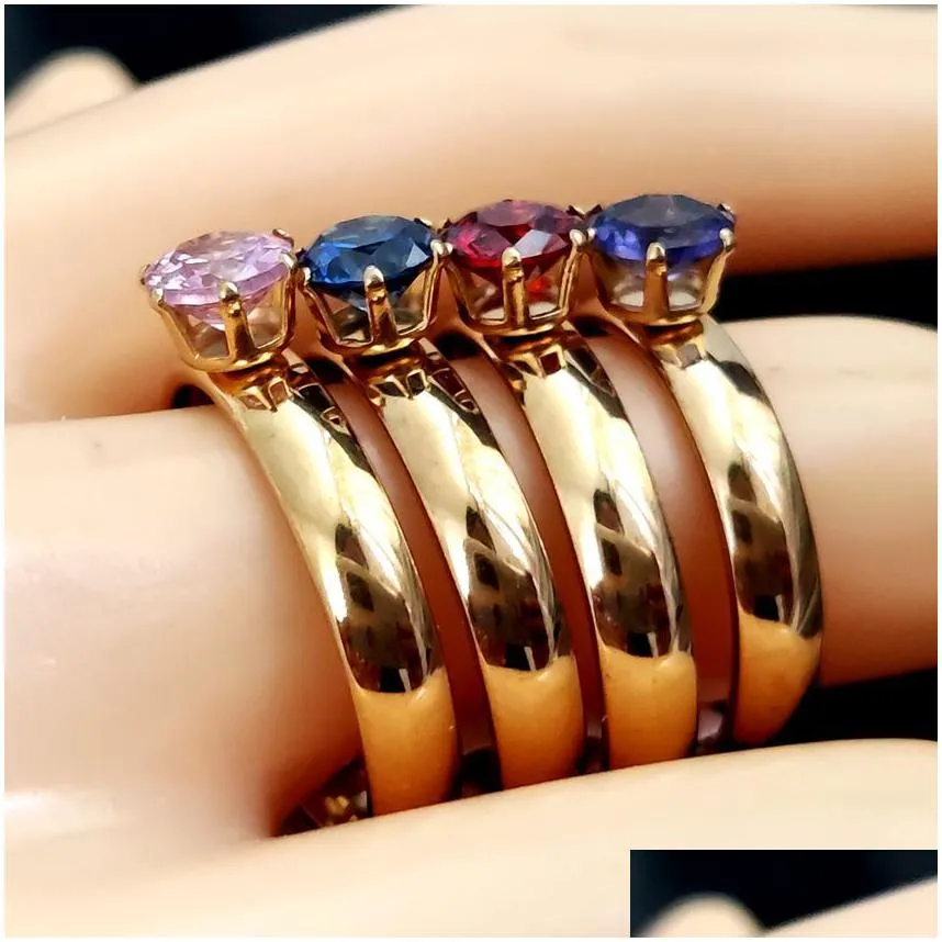 30pcs wedding ring for women comfort-fit 4mm colored cubic zirconia stainless steel zircon ring lovers bride party jewelry gift