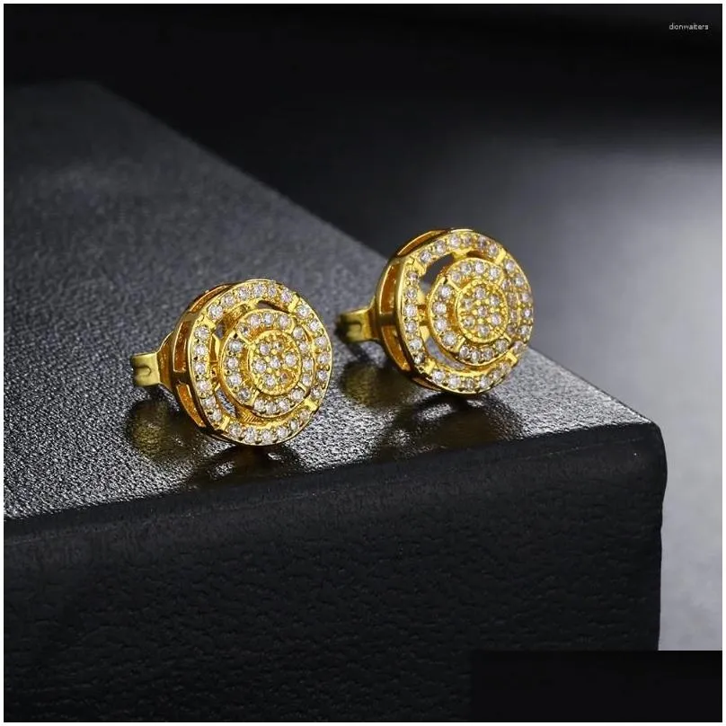 Stud Earrings Rock Hip Hop Iced Out Earring For Men Male Studded Zircon Gold Color Piercing Ear Accessories Trend Jewelry OHE167
