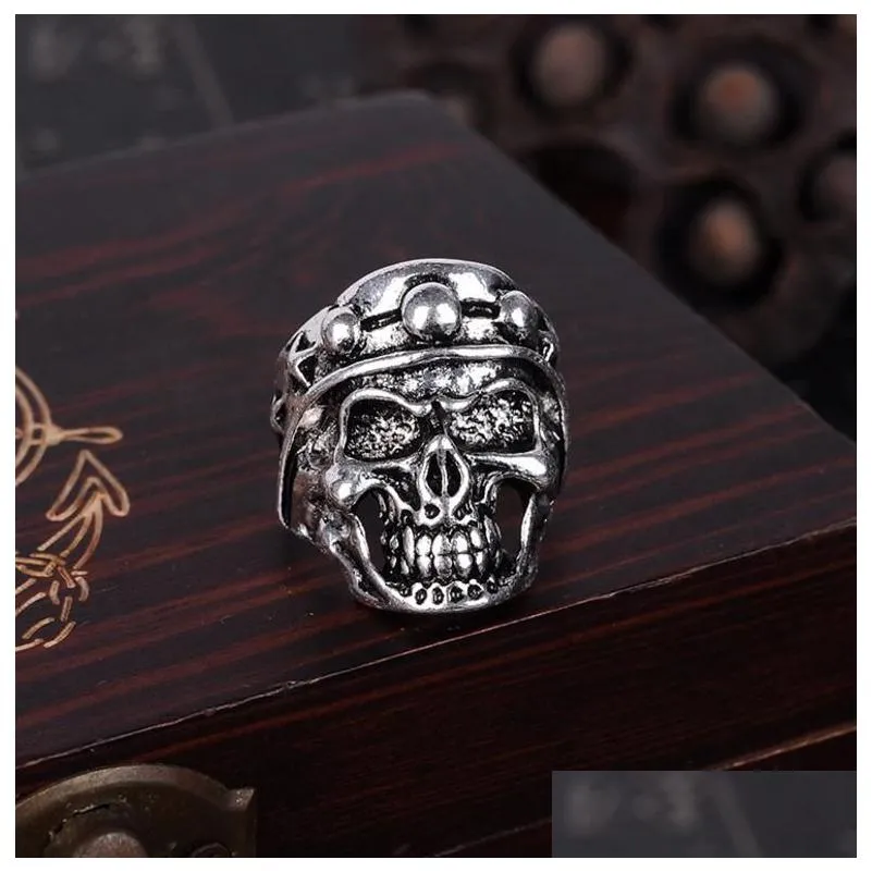 retro gothic big skull ring carved punk style bulk anti-silver lady/men`s religion statement jewelry