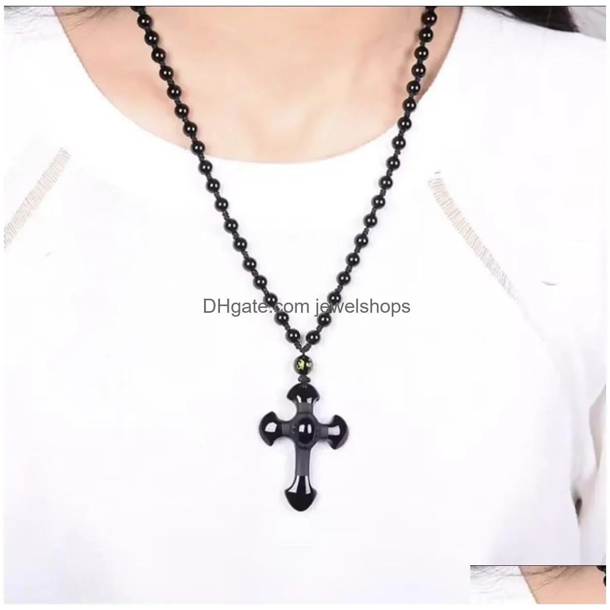 obsidian pendant necklace cross jewelry for men women pendant