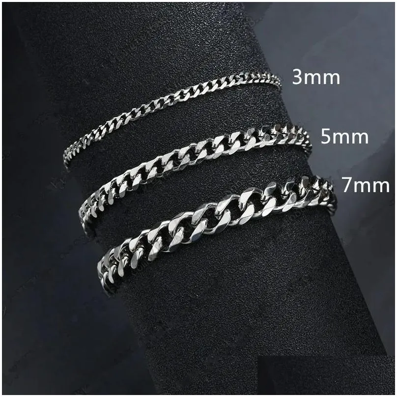 new trendy cuban chain men bracelet classic stainless steel 3/5/7mm width chain bracelet for men women jewelry gift