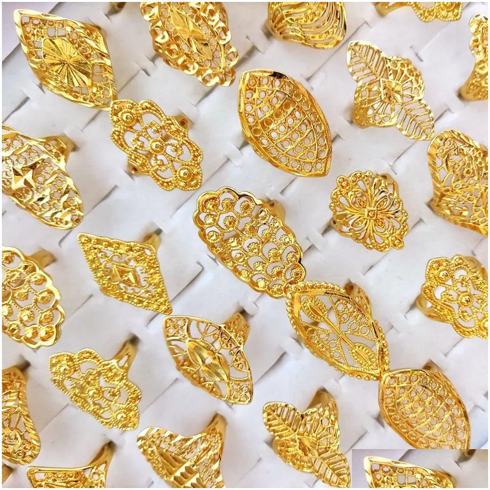 30pcs/lot aesthetic carved gold luxury women`s ring exquisite craftsmanship cut girls jewelry party vintage jewelry