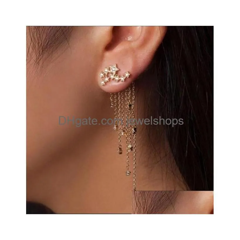 fashion cubic zircon tassel drop earrings lady trendy star dangle linear women jewelry gift