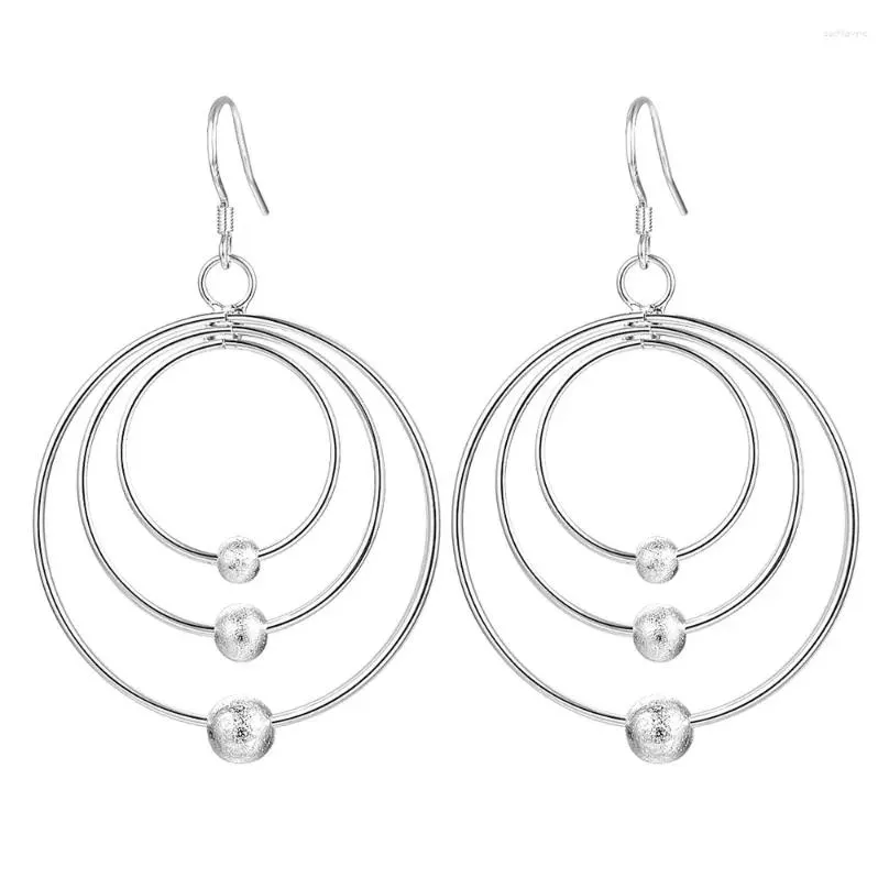 Dangle Earrings Silver Plated Three Circle Beads For Women Brands Christmas Gifts Wedding Party Girl Jewelry