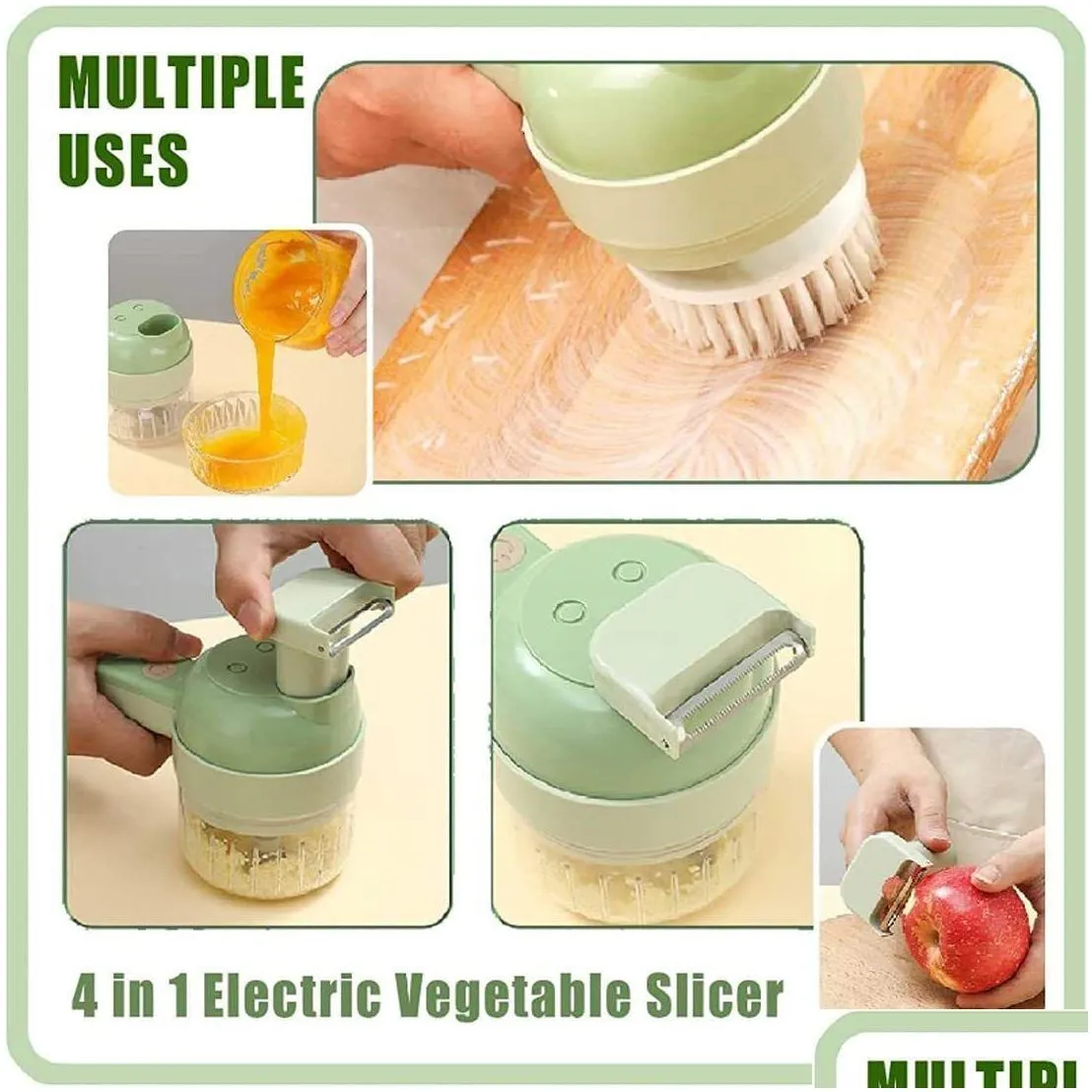 Fruit Vegetable Tools Handheld Electric Cutter Set Wireless Food Processor for Garlic Chili Pepper Onion Ginger Celery Meat with Brus