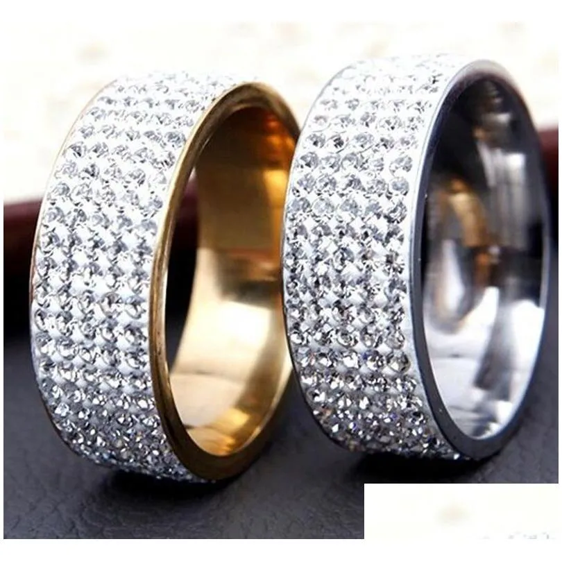 20pcs gold silver quality comfort-fit 5 rows zircon stainless steel cz wedding rings for men and women wholesale wedding engagement