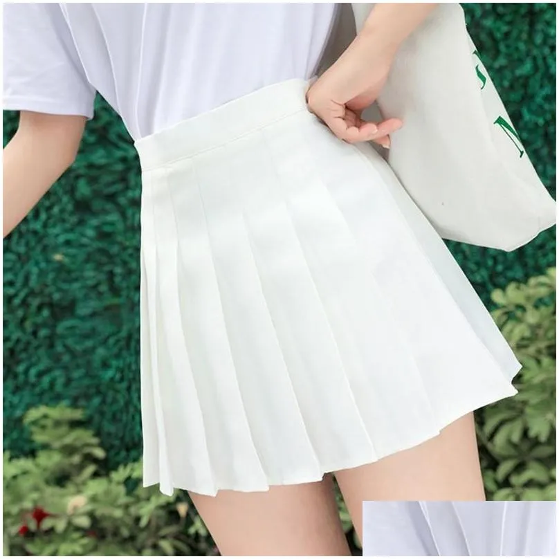 Skirts Women Girls High Waisted Pleated Skater A-Line Mini Skirt With Lining Shorts Simple Solid Color School Uniform Drop Delivery Dhyut