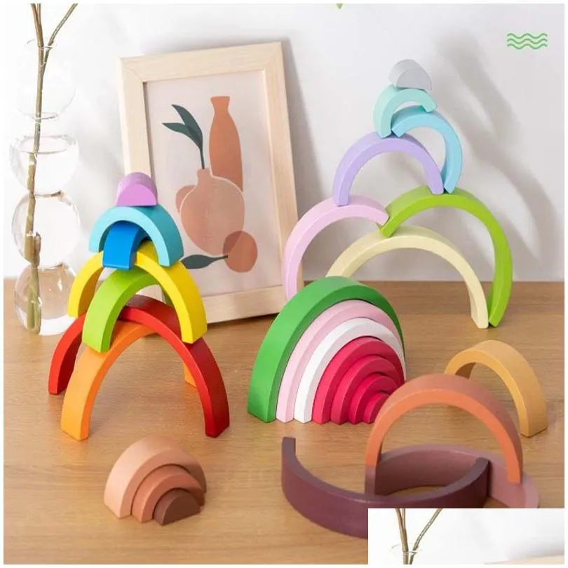 Sorting Nesting Stacking Toys Kids Arch Bridge Rainbow Building Blocks Wooden Toy Baby Early Education Color Cognitive Blocks-Toy D Dhhvt