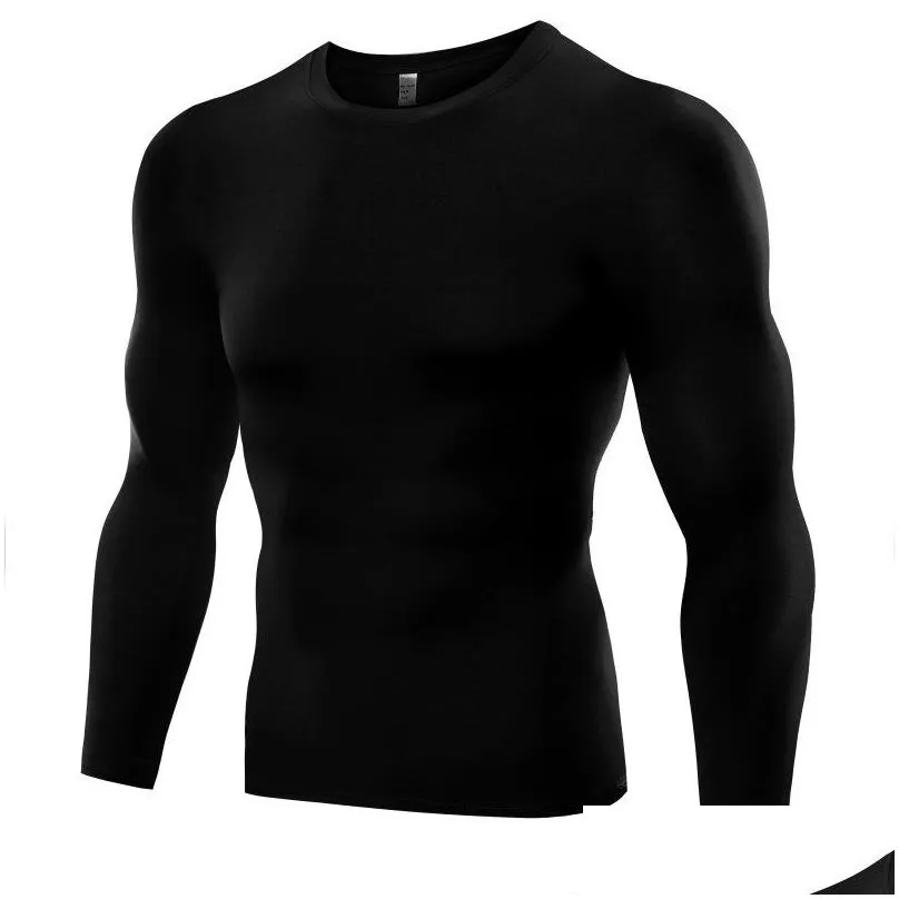 Wholesale- Long Sleeve Men T Shirt Compression Base Layer Tight Tops Under Skin T-shirt Tees