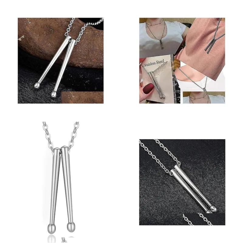 rock drumstick pendant necklace for men drummer gifts stainless steel drum stick necklaces