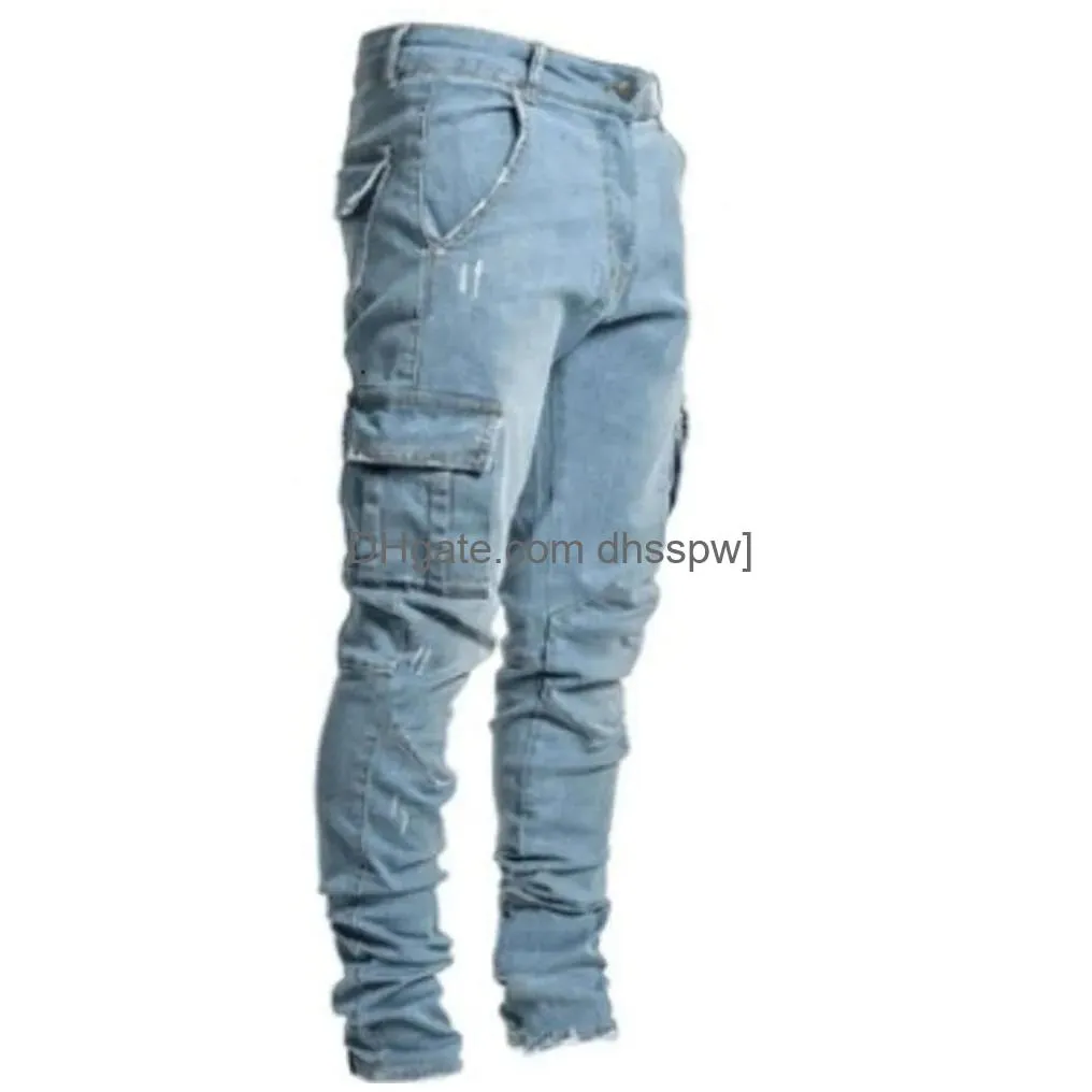 spring festival does not close. jeans are selling. side pockets small feet tight fitting jeans for men