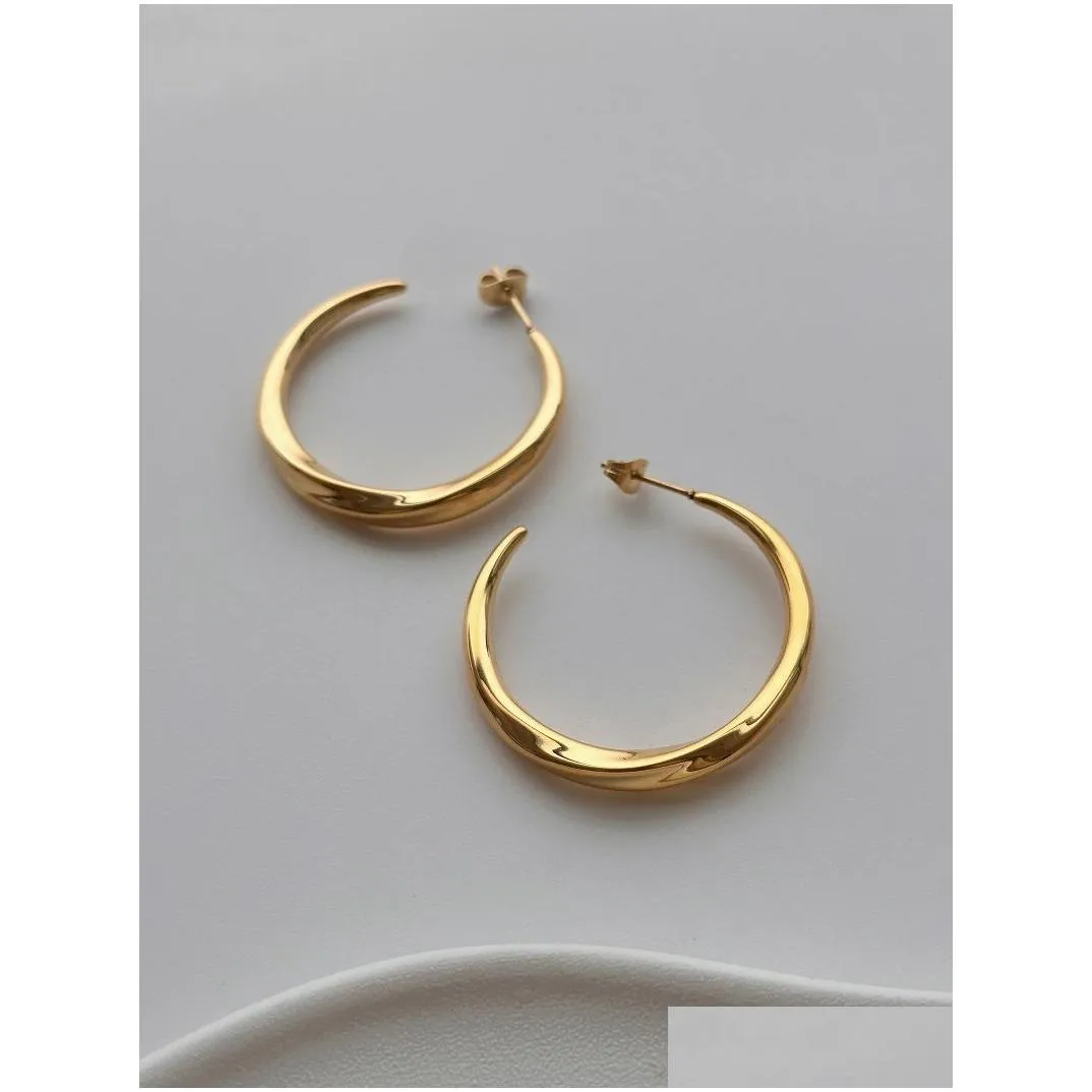 18k gold plated hypoallergenic stainless steel vintage minimalist polished twist artist large earrings for women
