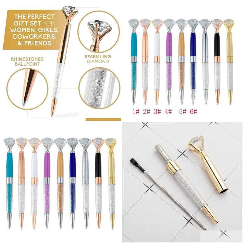 Ballpoint Pens Diamond Pen Big Crystal Stationery Ballpen Oily Rotate Twisty Black Refill Drop Delivery Office School Business Indus Dh8Kr