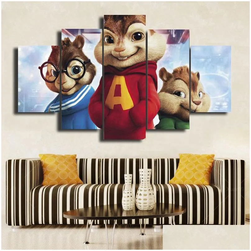 Paintings 5 Pcsset Ain And The Chipmunks Hd Decorative Art Picture Setting Painting On Canvas For Living Room Home Decor Dh020388700 Otrue