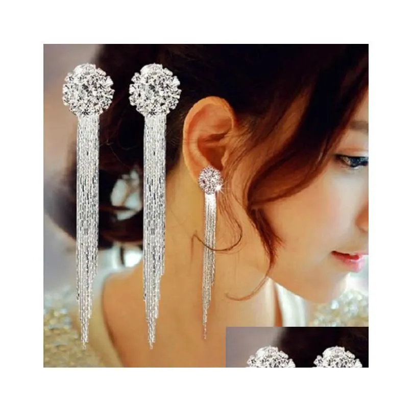 diamond earrings long exaggerated temperament round tassel dangle pendant women personality fashion jewellry accessories party gifts