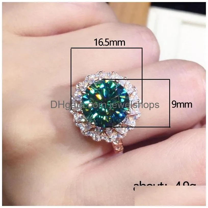 18k rose gold 3ct green moissanite ring engagement wedding band rings for women bridal party jewelry