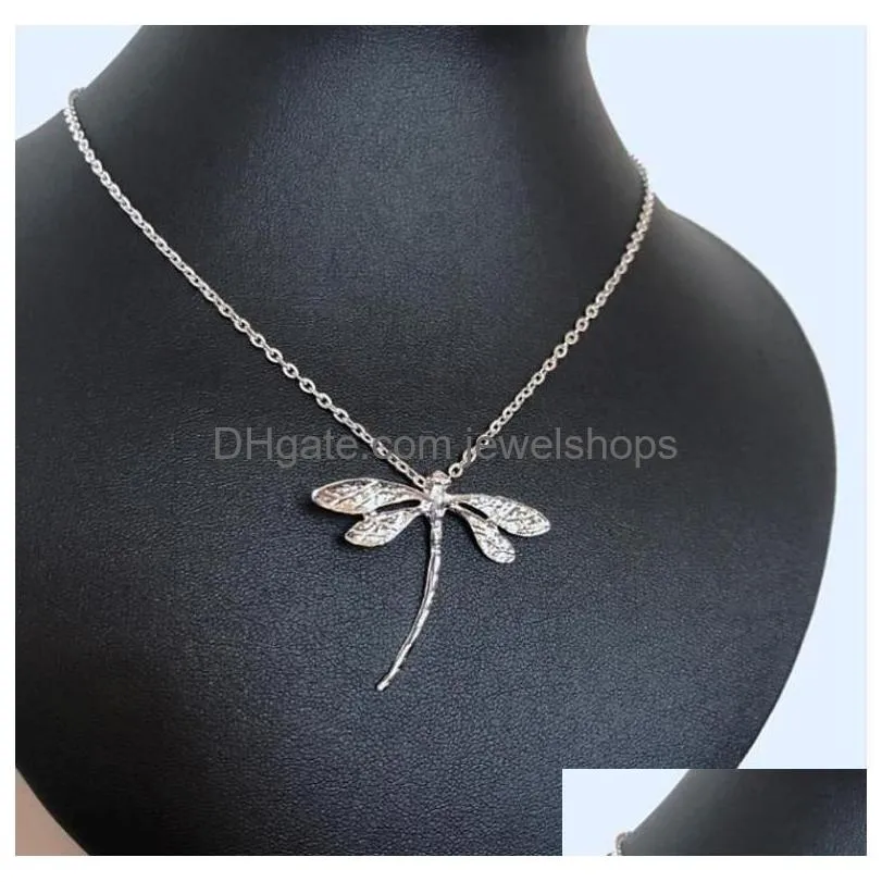 fashion charms 925 sterling silver cz dragonfly women pendant necklace for pedant clavicle sweater jewelry gift