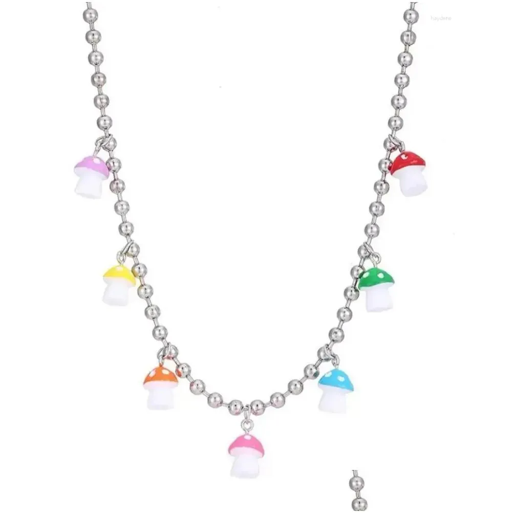 Pendant Necklaces Harajuku Candy Color Mushroom Necklace For Women Fashion Cute Vintage Geometric Charm 90s Aesthetic Jewelry