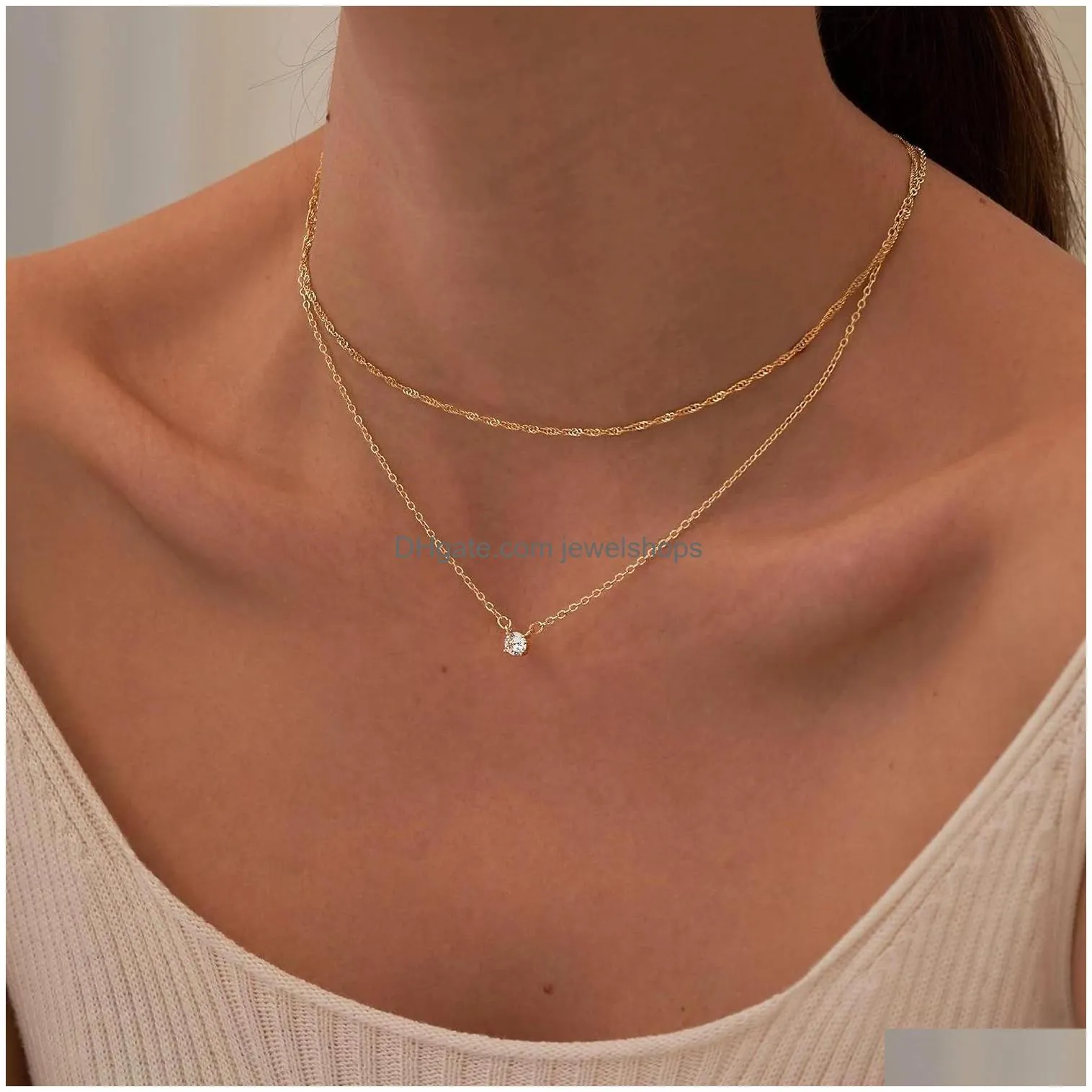 diamond necklaces for women dainty 14k gold plated long lariat necklace simple gold cz diamond choker trendy jewelry gifts for girls