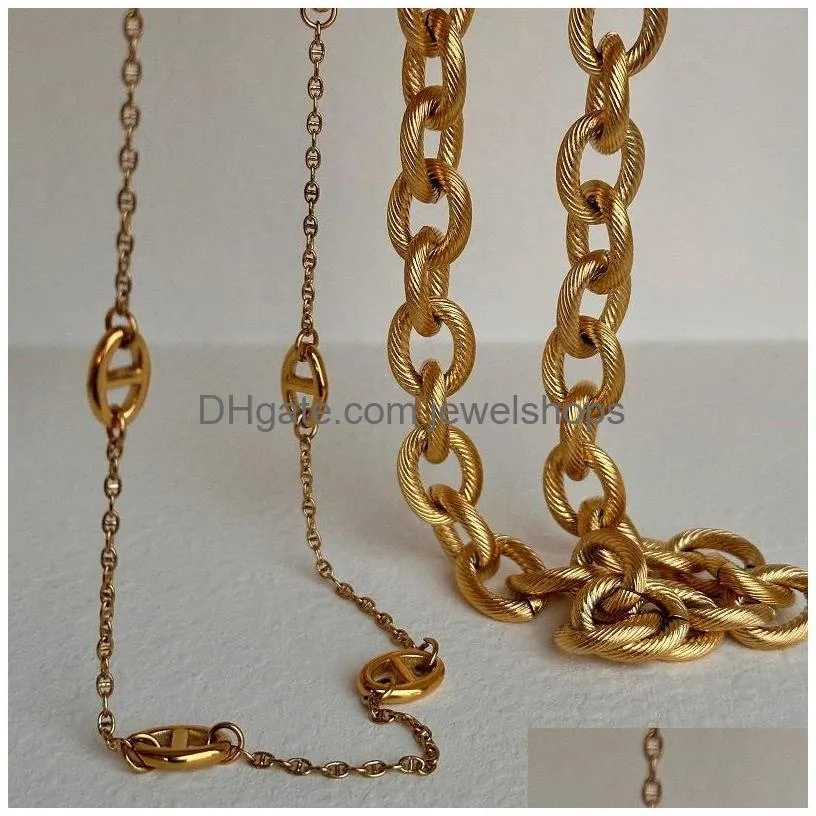 18k gold plated chain tarnish free stainless steel vintage high quality threaded rope necklace luxury jewelry set