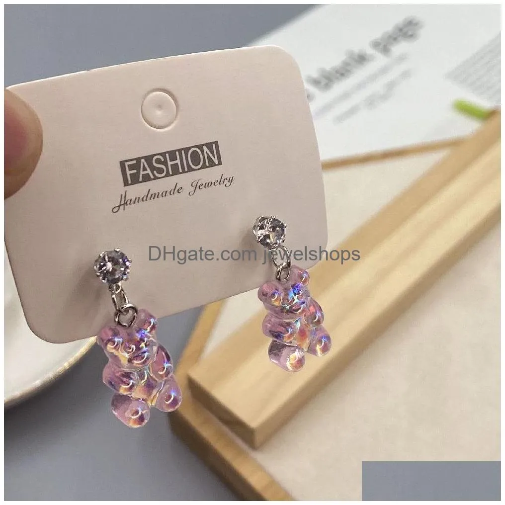 fashion simple cute colorful acrylic animal bear dangle earrings for girls women children birthday gift lovely jewelry