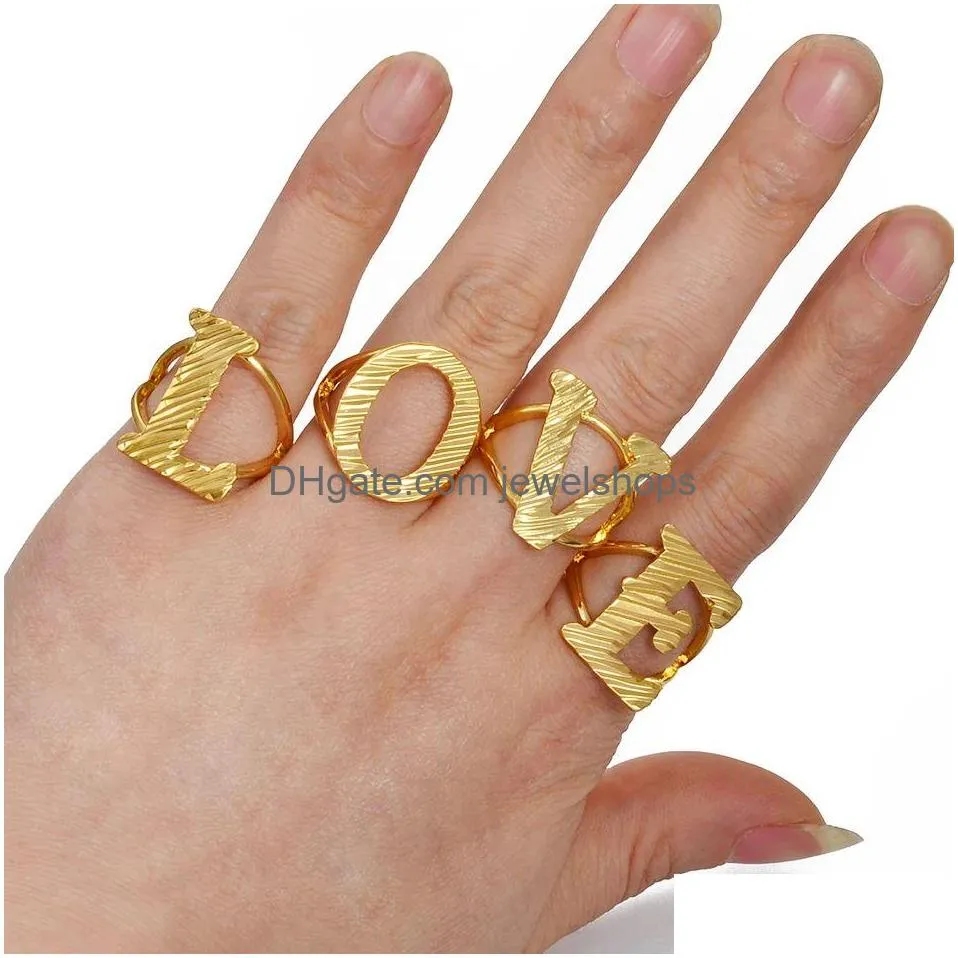 a-z letters ring women girl gold color african initial rings resizable english jewelry alphabet finger ring arab