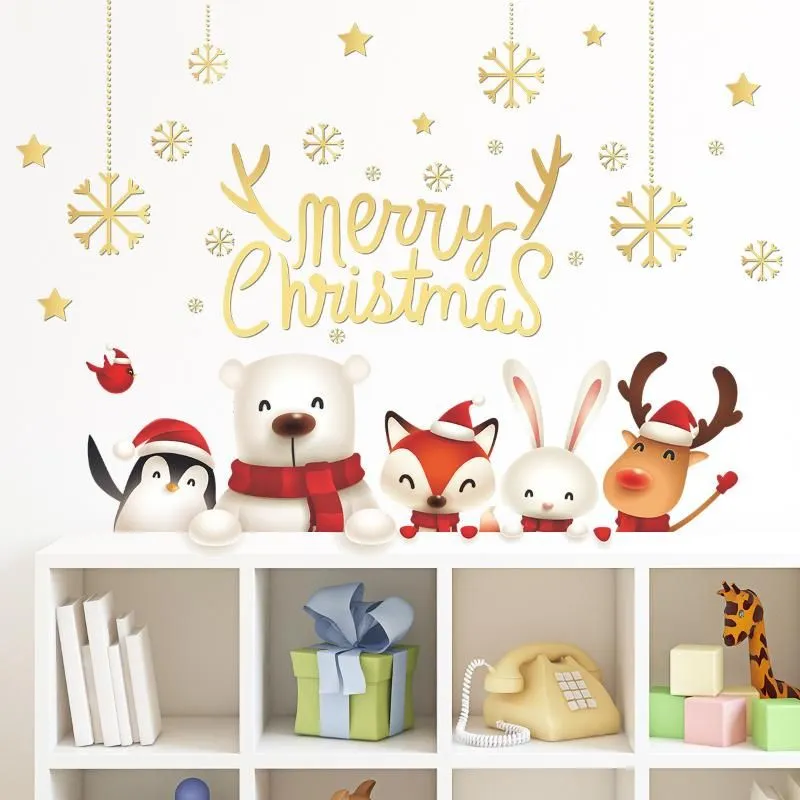 Wall Stickers Santa Claus Merry Christmas Glass Windows Decals Decor Home Decoration Wallpaper 2022 Year