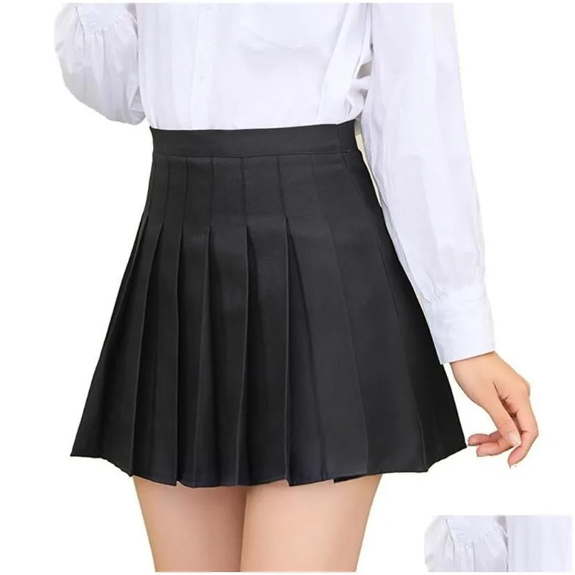 Skirts Women Girls High Waisted Pleated Skater A-Line Mini Skirt With Lining Shorts Simple Solid Color School Uniform Drop Delivery Dhyut