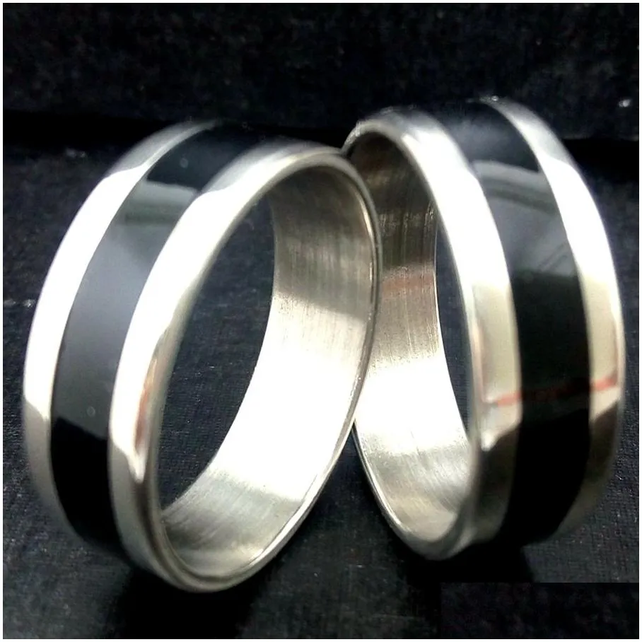25pcs black enamel stripe stainless steel rings 8mm mens oil filled fashion ring man trendy jewelry