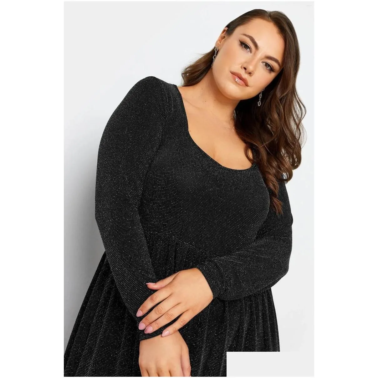 Plus Size Dresses Long Sleeve Elegant Spring Autumn Party Dress Women Black Sliver Glitter Evening Large Midi 7XL 8XL