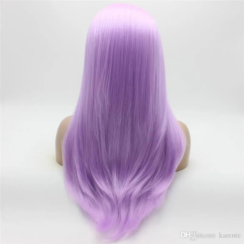 Iwona Hair Straight Long Light Purple Wig 22403A Half Hand Tied Heat Resistant Synthetic Lace Front Wig5100959