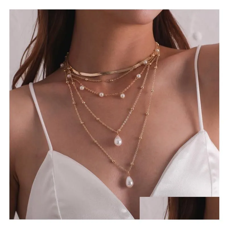 bohemian multi layer imitation pearl tassel choker necklace collar statement pendant necklace for women jewelry