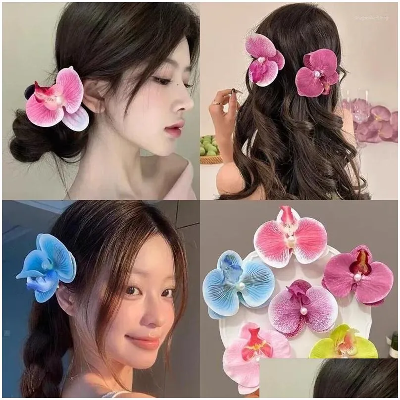 Hair Accessories Elegant Floral Orchid Clip Claw For Women Korean Sweet Side Bangs Girls Hairclips Seaside Vacation Hairpin