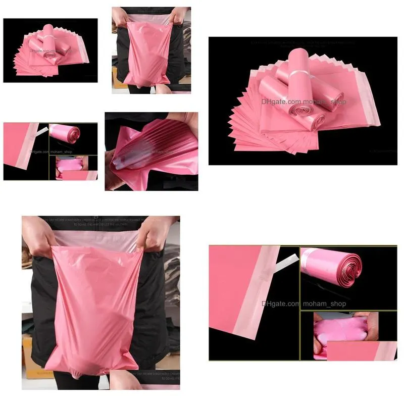 100pcs pink poly mailing adhesive envelope bags packaging bags plastic mailer pink wedding gift package bags t2001159126854