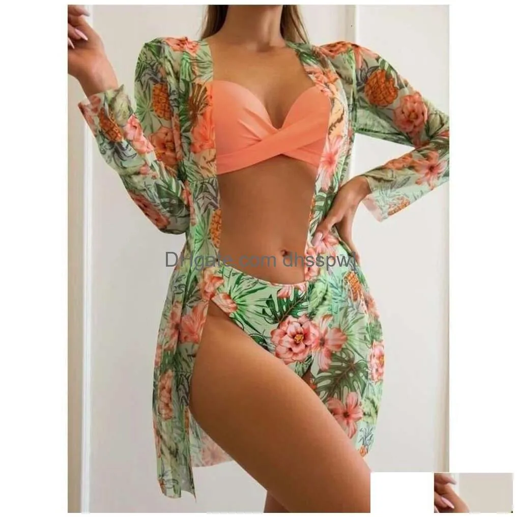 2024 point three piece overcover long sleeve split bikini swimming