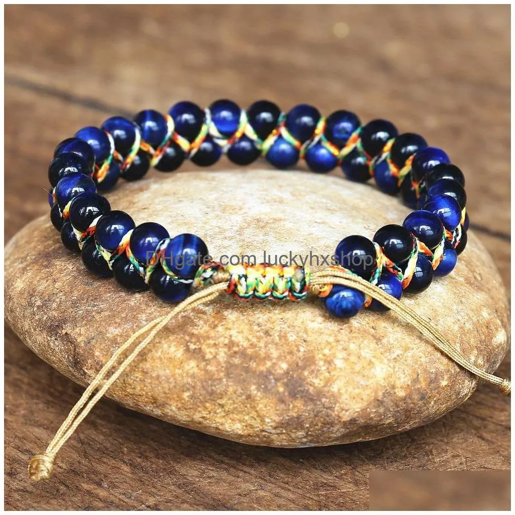 chain handmade 6mm blue tiger eye stone beads braided bracelet women men friendship strand charm bohemian jewelry 230710