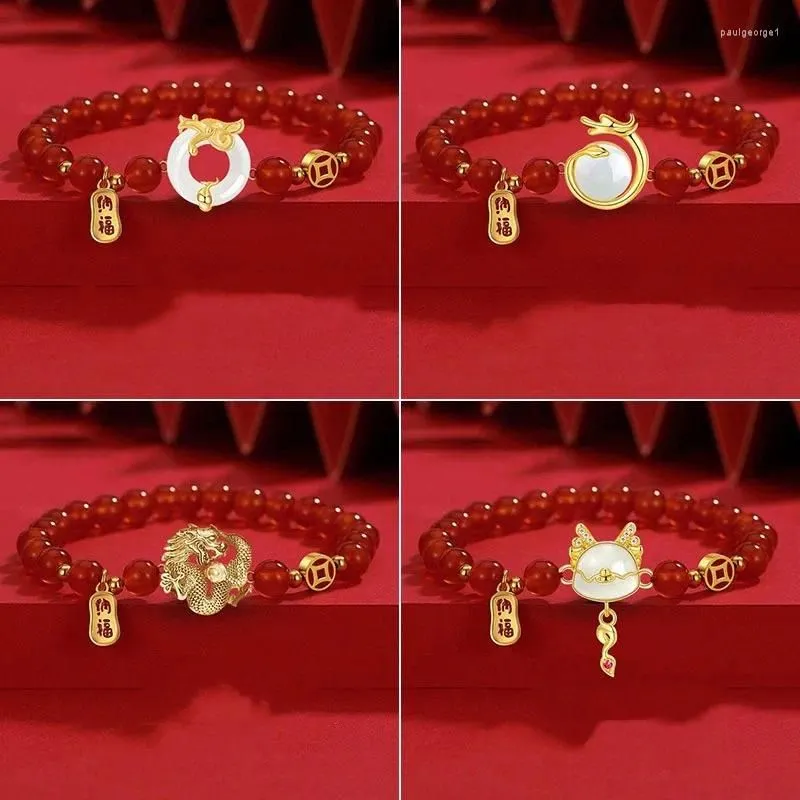 Strand 2024 Chinese Year Of The Dragon Bracelets For Women Lucky Red Beaded Animal Handmade Friendship Blessing Jewelry Gifts