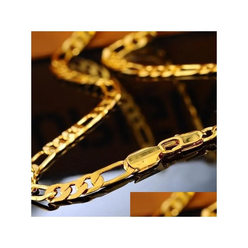 24k gold platinum plated chain necklace 4.5mm men` links figaro 20 inches (50cm)(size :20``24`` color:gold)