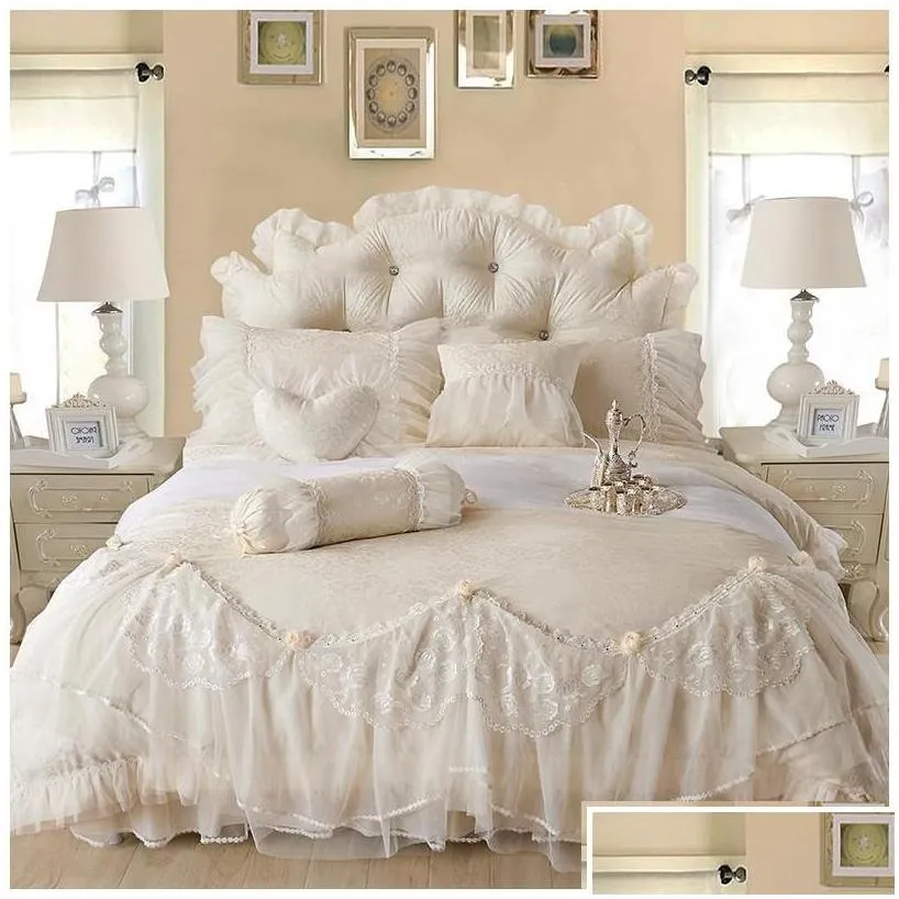 bedding sets cotton jacquard lace princess bed set wedding queen king size bedlinen sheet boho duvet er bedclothes drop delivery hom