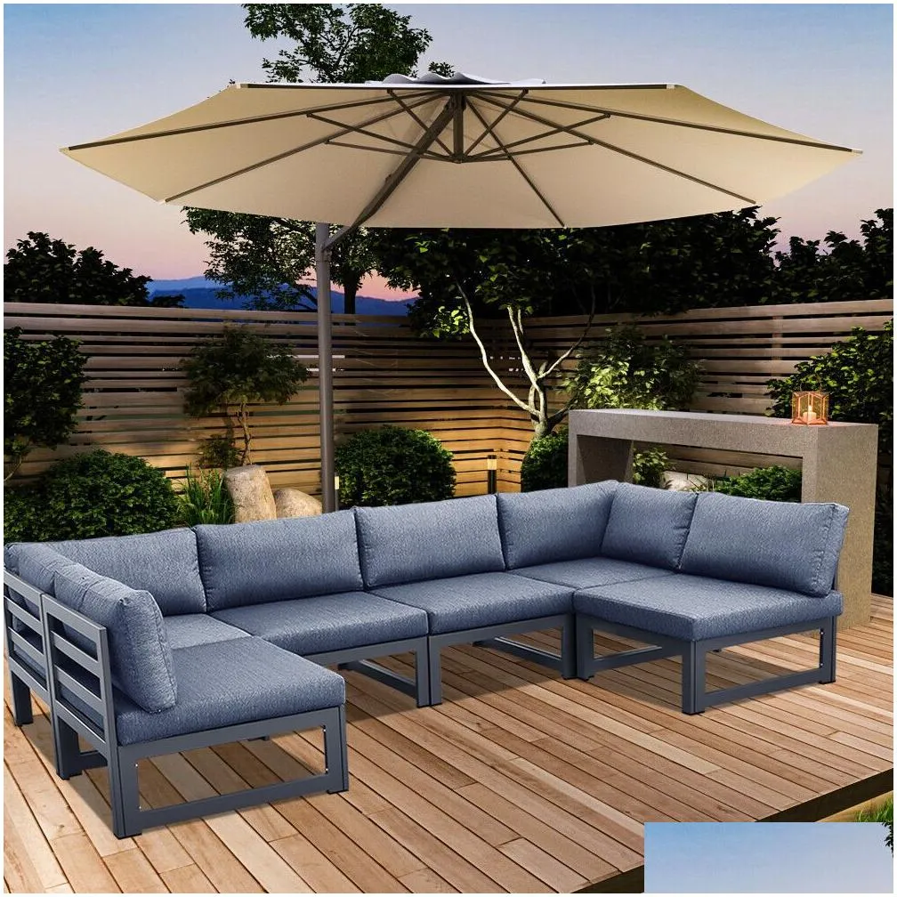 Garden Sets 6 Piece Patio Sectional Sofa Set With Gray Cushion Outdoor Drop Delivery Home Furniture Ot57A